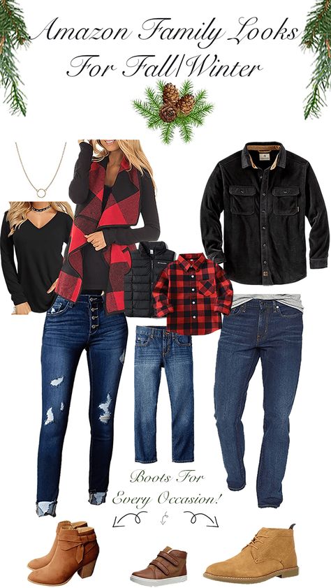 Amazon Family Looks For Fall/Winter - Plaid Family Pictures Outfits Fall, Winter Outfits For Pictures Family, Womens Christmas Photo Outfits, Country Christmas Family Photo Outfits, Christmas Family Photo Outfits 2022, Winter Family Photography Outfits, Christmas Family Photo Outfit Ideas, Xmas Family Picture Outfits, Family Photo Outfits Winter Indoor