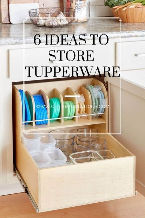 6 ideas to store tupperware in your kitchen so you don't lose the lids. #organizationtips #homeorganization #creativeorganization #interiororganization #kitchenorganization Organize Plastic Containers, Tupperware Organizing, Tupperware Storage, Grey Kitchen Designs, Organization Station, House Organisation, Kitchen Organization Diy, Kitchen Organisation, Diy Kitchen Storage