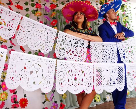 Wedding Mexican Papel Picado 5 PK Over 83 Feet Long Fiesta - Etsy Decor For Engagement, White Papel Picado, Bridal Shower Garland, Mexican Banner, Mexican Wedding Decorations, Papel Picado Wedding, Wedding Mexican, Mexican Papel Picado, Wedding Fiesta