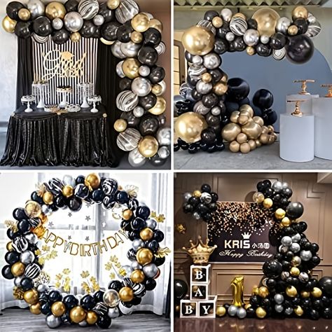 Gold And Silver Balloon Garland, Black Gold Balloon Arch, Black And Gold Party Decorations, Birthday Decorations For Men, Black And Gold Balloons, Balloon Arch Kit, 50th Birthday Decorations, Gold Party Decorations, Silver Birthday