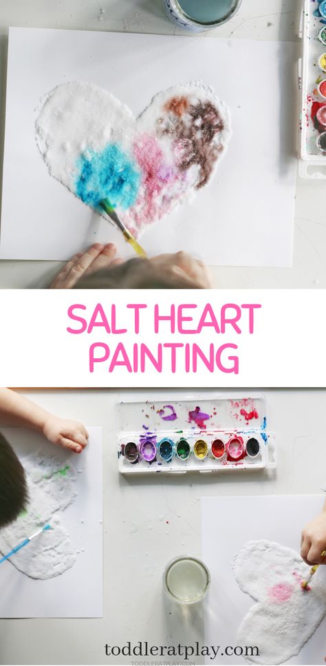 salt heart painting Valentine Preschool, Heart Paintings, Shapes Craft, Basic Art, Dinosaur Games, Valentine's Day Crafts For Kids, Preschool Valentines, Painting Activities, Valentine Crafts For Kids