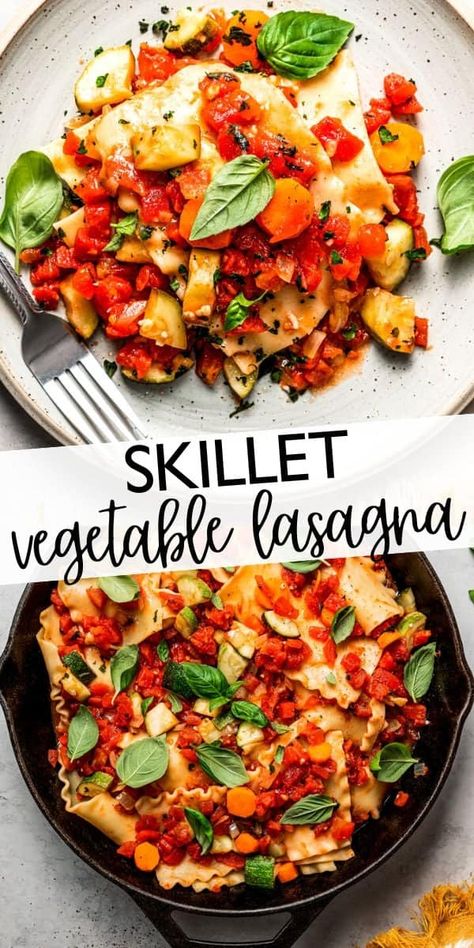 Savor the flavors of this 30-minute Skillet Vegetable Lasagna, a scrumptious and convenient twist on a classic dish. Prepared with tender lasagna noodles and a medley of garden-fresh vegetables like zucchini, tomatoes, and carrots, this delightful meal delivers a burst of mouthwatering taste in every bite. Ideal for busy weeknights, this one-pan wonder offers a nourishing and satisfying dining experience that will leave you craving more. Quick Lasagna, Vegetarian Skillet, Skillet Lasagna Recipe, Veggie Skillet, Skillet Lasagna, Lasagna Noodles, Veggie Lasagna, Vegetable Lasagna, Easy Skillet