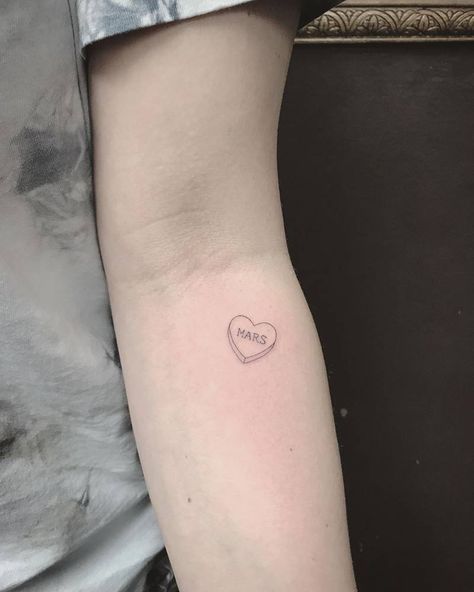 Candy Heart Tattoo, Candy Tattoo, Timeless Tattoo, Small Quote Tattoos, Single Needle Tattoo, Tattoo Heart, Heart Tattoos, Discreet Tattoos, Little Tattoos