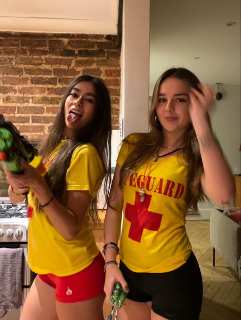 halloween costume duo idea lifeguards outfit Lifeguard Halloween, Halloween Costume Duo, Lifeguard Outfit, Lifeguard Costume, Costume Duo, Halloween Duos, Duo Costumes, Social Themes, Duo Halloween Costumes