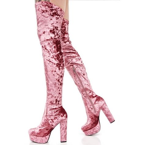 Pink Velvet Thigh High Boots ($58) ❤ liked on Polyvore featuring shoes, boots, thigh high boots, velvet boots, platform boots, stretch boots and thigh boots Pink Boot Heels, Velvet Thigh High Boots, Thigh High Platform Boots, Dolls Kill Shoes, Boot Heels, Stretch Boots, Boots Thigh High, Velvet Pink, Velvet Boots