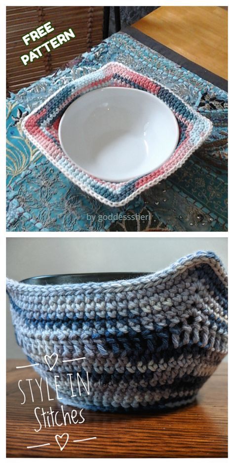 Crochet Bowl Cozy, Crochet Bowl, Crochet Hot Pads, Stitches Crochet, Keychain Crochet, Cozy Crochet Patterns, Crochet Cozy, Flowers Crochet, Bowl Cover