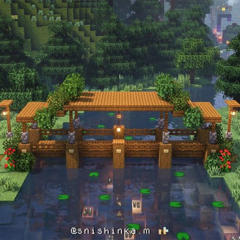 Minecraft Quest Board, Minecraft Easy Bridge, Cute Minecraft Bridge Cottage Core, Minecraft Bridge Ideas Cottagecore Long, Asian Bridge Minecraft, Minecraft Glass Bridge, Huge Bridge Minecraft, Simple Bridge Minecraft, Minecraft Cottage Core Bridge