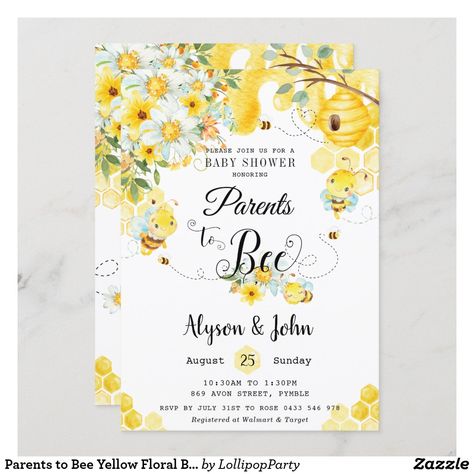 Sweet To Bee One, Parents To Bee, Baby Shower Neutral, Cute Bees, Floral Birthday Invitations, Gender Neutral Baby Shower Invitations, 1st Birthday Invitation, Bee Birthday, Floral Baby Shower Invitations