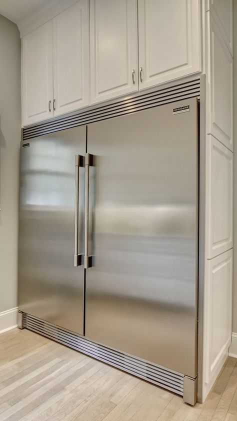 Butlers Pantry Refrigerator, Large Pantry Walk In With Fridge, Commercial Grade Kitchen, Big Frigerator Kitchen, Commercial Refrigerator For Home Kitchen, Oversized Fridge And Freezer, Butlers Pantry With Sink And Fridge, Big Butlers Pantry, Commercial Refrigerator And Freezer