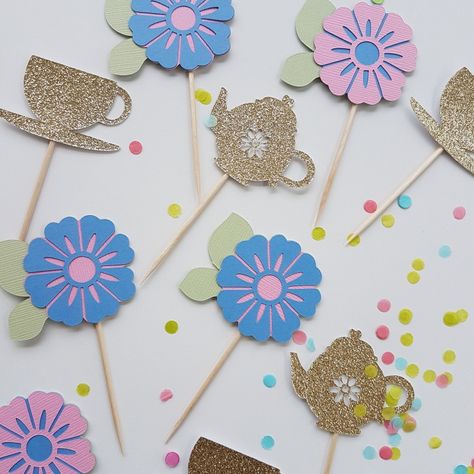 Tea party cupcake toppers for a lovely tea party package coming soon! Tea Party Cupcake Toppers, Tea Party Cupcake, Cupcakes Decoration Tutorial, Tea Party Cupcakes, Wedding Dress Cupcakes, Wedding Cupcake Display, Baby Shower Cupcakes For Girls, Cupcake Decorating Party, Cupcakes Fondant