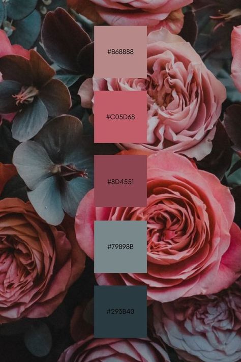 Color Pallets With Pink, Boho Paint Palette, Color Schemes With Pink, Pink And Brown Color Palette, Cottage Core Color Palette, Bouquet Color Palette, Dusty Color Palette, Whimsical Color Palette, Pallette Color