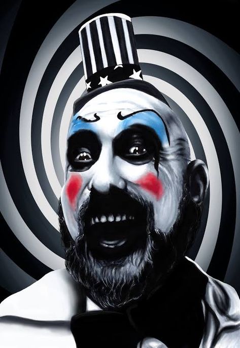 Captain Spaulding Tattoo, Rob Zombie Art, Creepy Clown Pictures, Evil Clown Tattoos, Horror Movie Tattoos, Captain Spaulding, Horror Cartoon, Movie Tattoos, Cartoon Style Drawing