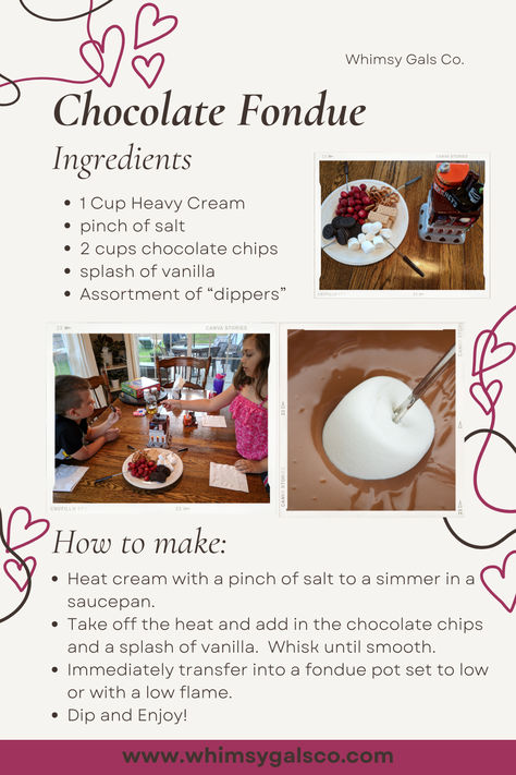 Simple Chocolate Fondue Recipe - Perfect for a Valentine's Day Dessert #simplerecipe #dessert #chocolatefondue #valentine'sdaydessert #valentine'sdayrecipe #chocolate #valentine #fondue #simpledessert Valentine’s Day Fondue, Valentine Fondue, Chocolate Fondue Recipe, Chocolate Valentine, Fondue Recipe, Fondue Recipes, Valentine Desserts, Pink Chocolate, Teaching Inspiration