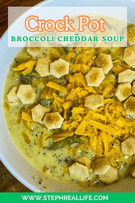 Crock Pot Broccoli Cheese Soup is a hugely popular soup made with broccoli, shredded carrots, cream, broth and sharp cheddar cheese. Crocktober Recipes, Crock Pot Broccoli Cheese Soup, Crock Pot Broccoli, Crockpot Broccoli, Chicken Enchilada Soup Recipes, Slow Cooker Broccoli, Shredded Carrots, Broccoli Cheese Soup, Broccoli Cheddar Soup