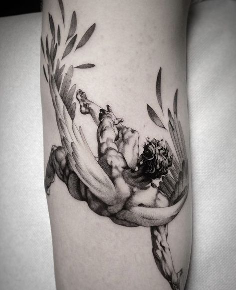 Icarus Tattoo, Athena Tattoo, Fallen Angel Tattoo, Fineline Tattoos, Forearm Tattoo Quotes, Torso Tattoos, Sigil Tattoo, Fineline Tattoo, Tattoo Inspiration Men