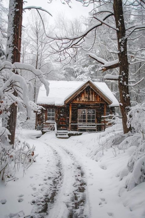 Snowy House Aesthetic, Winter Cabin In The Woods Aesthetic, Winter Snow Cabin, Small Winter Cabin, Snow Cabin Aesthetic, Cabin In The Woods Snow, House In Montana, Winter Cabin In The Woods, Snowy Cabin In The Woods