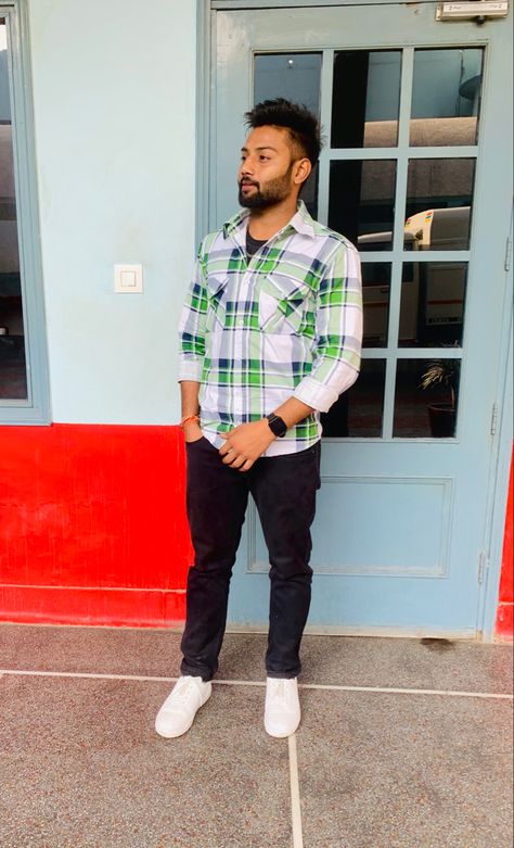 Men outfit with black jeans check green shirt with white sneakers #watches #check #mensclothing #mensfashion #crochet Outfit With Black Jeans, Indian Men, Black Jeans Outfit, Indian Man, Green Shirt, White Sneakers, Casual Button Down Shirt, Black Jeans, Men Casual