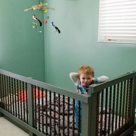 DIY Toddler Crib for Transitioning to a Toddler Bed Floor Crib Diy, Toddler Floor Bed With Rails, Crib On Floor, Toddler Floor Bed Diy Boy, Diy Floor Bed With Rails, Floor Crib Bed, Crib Mattress On Floor, Crib To Floor Bed Diy, Diy Montessori Floor Bed With Rails