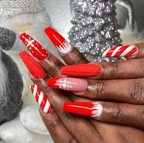 Christmas nails Red And White Candy Cane Nails, Red And White Snowflake Nails, Christmas Nails French Tip Red Candy Canes, Red And White Christmas Nails, Red Nails With Candy Cane Accent, White Christmas Nails, Holidays Nails, Christmas Nails 2022 Candy Cane, Christmas Manicure