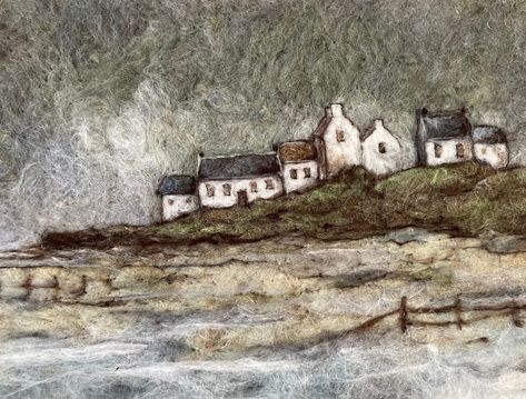 Felted Paintings Ideas, Needle Felting Art, Needle Felting Pictures, Needle Felt Painting, Needle Felting Scenes, Felted Landscape Art, Needle Felted Beach Scene, Needle Felt Landscapes, 2d Needle Felted Pictures