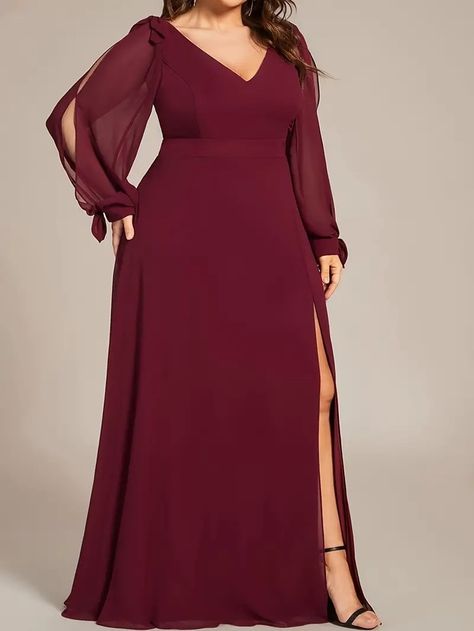 Plus Size Elegant Bridesmaid Dress Women's Plus Split Sleeve - Temu Vestidos Color Vino, Open Lantern, Dark Green Bridesmaid Dress, Sukienki Plus Size, Pink Formal Dresses, Long Sleeve Dress Formal, Plus Size Formal Dresses, Lantern Sleeve Dress, Green Bridesmaid Dresses