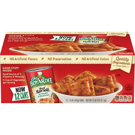 Chef Boyardee Beef Ravioli In Tomato & Meat Sauce. Made with quality ingredients since 1924. Contains no artificial flavors, preservatives and artificial colors. Good source of 5 vitamins & minerals. Size: 15 ounce. Canned Ravioli, Beef Ravioli, Ravioli Filling, Chef Boyardee, Dehydrated Onions, Filling Snacks, Tomato And Cheese, Italian Dinner, Meat Sauce