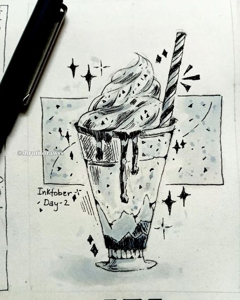 Inktober Day - 2 - Dessert 🍧 . #sketchbook #sketch #drawing #mangaart #sketching #anime #fyp #pencilart #penart #artwork #ink #inktober #inktober2024 #dessert #frappuccino #frappe Dessert Sketch, Anime Fyp, Sketch Drawing, Frappe, Pencil Art, Manga Art, Cute Drawings, Sketch Book, Sketch