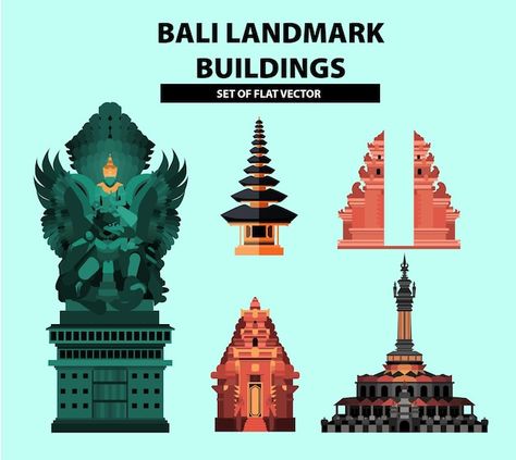 Travel Flats, Landmark Buildings, Flat Vector, Premium Vector, Graphic Resources, Bali, Indonesia, Building, Music