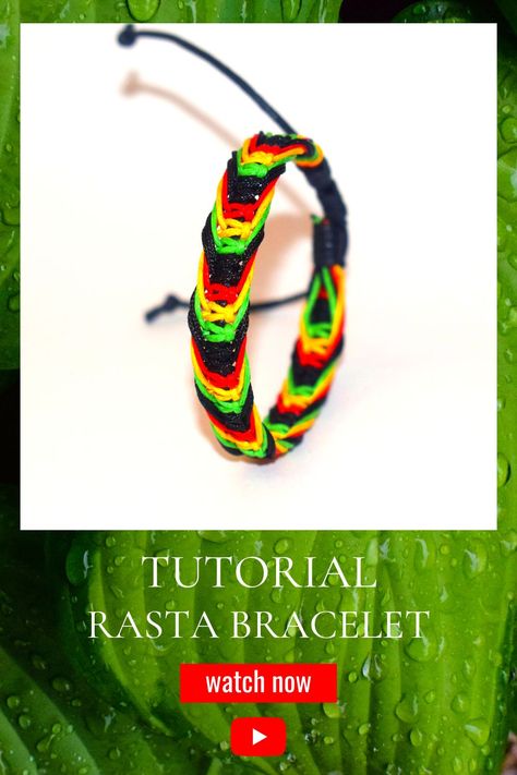 Tutorial step by step how to make rasta bracelet,easy to follow Rasta Bracelet, Bracelet Easy, Diy Easy, Bracelet Watch, Easy Diy, Step By Step, Weaving, Bracelet