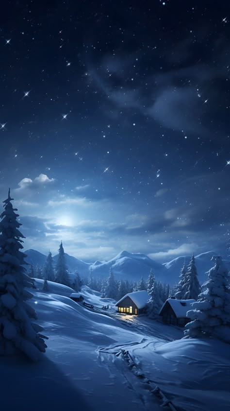 Winter Night Wallpaper, Snowscape Painting, Winter Wonderland Background, Winter Christmas Scenes, Winter Wallpapers, Snow Night, Android Wallpaper Art, Christmas Wallpaper Backgrounds, Winter Landscapes