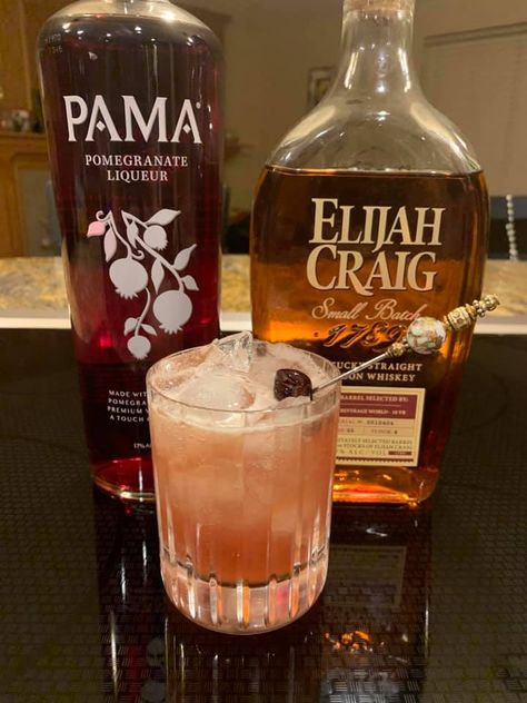 Pama Liquor Recipes Cocktails, Elijah Craig Cocktails, Pama Liquor Recipes, Pomegranate Liqueur Cocktails, Elijah Craig Bourbon, Bourbon Drinks Recipes, Pomegranate Liqueur, Whiskey Sour Recipe, Alcohol Beverages