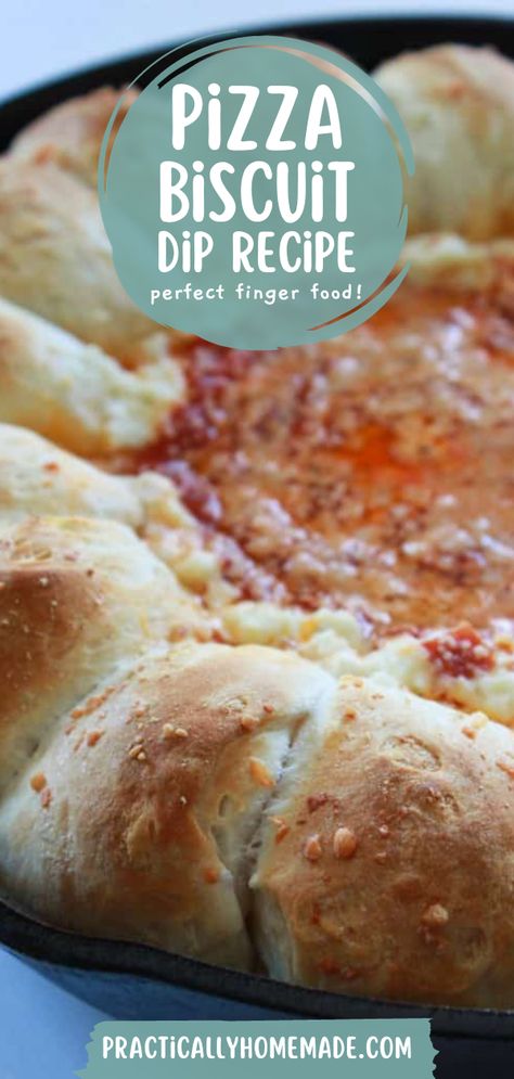 This Pizza Biscuit Dip Recipe is so fun and delicious! This pizza dip is perfect for parties and it’s so simple and easy to put together. Make this delicious recipe for game day or any day you’re craving something easy with pepperoni pizza flavor. It’s sure to be a crowd pleaser wherever it’s served! Breakfast Biscuit Recipe, Boston Pizza, Pepperoni Pizza Dip, Practically Homemade, Biscuit Pizza, Pizza Dip, Party Dip, Iron Recipes, Easy Homemade Pizza