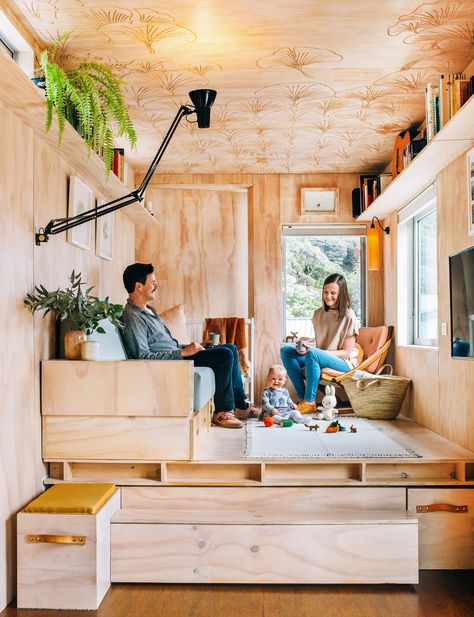 Inside a stylish shipping container home for a family of three | Stuff.co.nz Tiny Container House Interiors, Shipping Container Bedroom Ideas, Interior Tiny House Ideas, Container House Inside, Shipping Container Bedroom, Tiny House Family Of 4, Container Interior Design, Tiny House Ideas Interior, Storage Tiny House