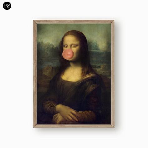 Mona Lisa Bubblegum Portrait Alter Art, Eclectic Wall Art, Antique Oil Painting, Classic Paintings, Portrait Wall, Printing Center, Online Printing Services, Woman Painting, Bubble Gum