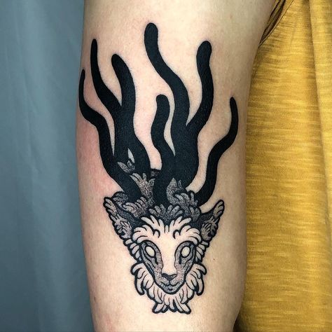 Avatar Forest, Princess Mononoke Tattoo, God Of Life, Deer God, Fox Kit, Spirit Tattoo, Ghibli Tattoo, Z Tattoo, Cedar Forest