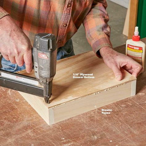 attach the under-cabinet drawer bottom Under Cabinet Drawers, Clever Kitchen Storage, Woodworking Store, The Family Handyman, Countertop Appliances, Diy Drawers, Cupboard Drawers, Carpentry Diy, Diy Kitchen Storage