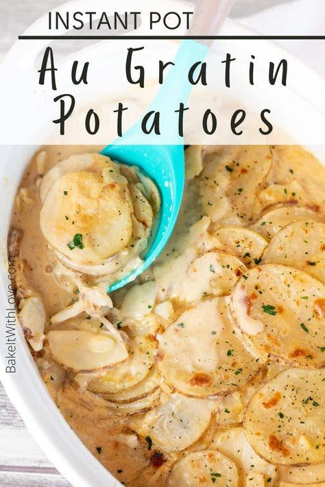 These Instant Pot au gratin potatoes are easy to prepare, quick to make, and completely cheesy and delicious! Thinly sliced potatoes are layered with melted cheese and seasoning for a truly mouthwatering side dish. This tasty comfort food is sure to be a hit with your whole family! BakeItWithLove.com #bakeitwithlove #instantpot #augratin #potatoes #potatoesaugratin Augratin Potatoes, Au Gratin Potatoes, Au Gratin Potato Recipes, Gratin Potatoes, Rice Side Dish Recipes, Rice Side Dishes, Potato Recipes Side Dishes, Potatoes Au Gratin, Insta Pot