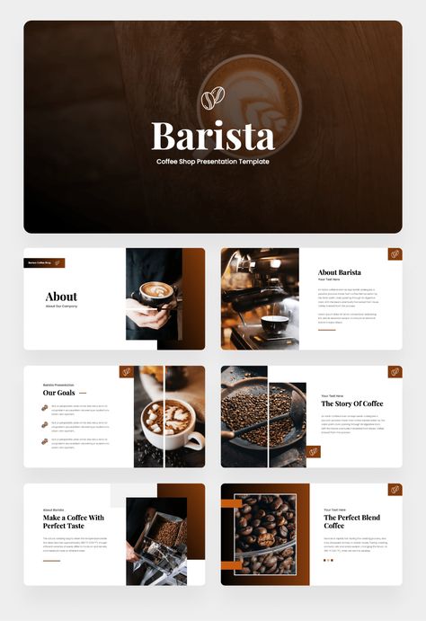 Barista - Coffee Shop Power Point Presentation by kreevstudio | GraphicRiver Coffee Shop Website Design Inspiration, Coffee Catalogue, Coffee Web Design, Coffee Brochure, Coffee Layout, Coffee Profile, Coffee Websites, Coffee Banner, Coffee Shop Website