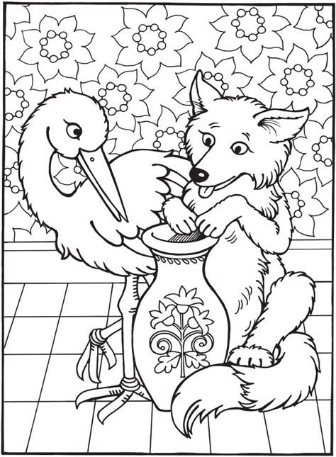 Best-Loved AESOP'S FABLES The Fox and The Stork <> Coloring Book FOR CHILDREN By: Maggie Swanson -  Dover Publications  4 of 8 Fox Coloring Pages, Aesop's Fables, Aesops Fables, Line Art Vector, Dover Publications, Kids Coloring Books, Colouring Book, Animal Coloring Pages, Book Page