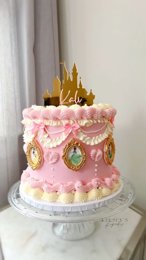 Instagram All Princess Cake Ideas, Princess Themed Cake Ideas, Princess And Prince Birthday Party Ideas, Four Ever A Princess Birthday Cake, Third Princess Birthday Party, Princess Party Cake Ideas, Mini Princess Cakes, Disney Princess Birthday Food, Disney Princess Birthday Ideas