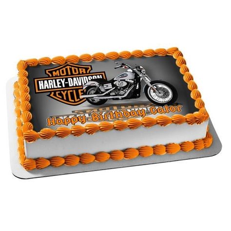 Happy Birthday Harley Davidson, Pastel Rectangular, Harley Davidson Cake, Toddler Birthday Cakes, Harley Davidson Birthday, Silver Motorcycle, Motorcycle Birthday, Motos Harley, Edible Image Cake