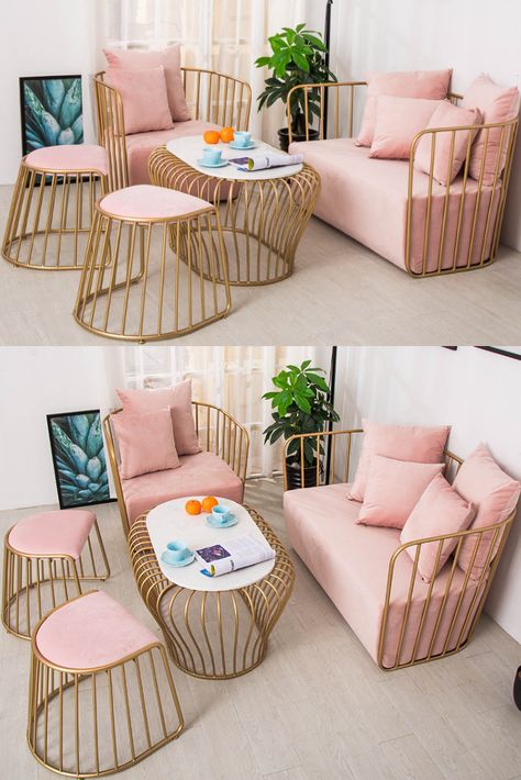 Pink Sofa Set : Stools, Chairs and Table Unique Sofa Design Living Rooms, Unique Sofa Design, Small Sofa Set, Sofa Design Living Rooms Indian, Maket Pasta, Tiny Sofa, Sofa Unique, Sofa Design Living Rooms, Sofa Elegant