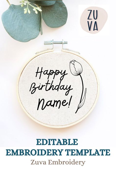 Editable Birthday Embroidery PDF Custom Birthday Embroidery - Etsy UK Happy Birthday Embroidery, Hoop Crafts, Birthday Embroidery, Embroidery Business, Embroidery Hoop Crafts, Hand Embroidery Patterns Free, Hoop Projects, Embroidery Patterns Free, Happy B Day