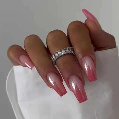 Pearlescent Gradient Pink Press On Nails 24 Count Comes With Jelly Glue And Nail File New In Package Pink Engagement Nails, Pink Wedding Nails, Acrylic Nail Designs Coffin, Shiny Nails Designs, Pink Press On Nails, Engagement Nails, Pink Chrome Nails, Nail Tip Designs, Simple Fall Nails