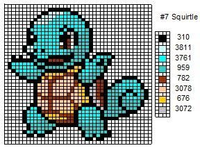 Here are the cross stitch patterns for the evolutions of Squirtle. C2c Pokemon, Squirtle Cross Stitch, Crosstich Patterns, Pikachu Cross Stitch, Stitch Pokemon, Pokemon Crafts, Pixel Pokemon, Pokemon Cross Stitch Patterns, Pokemon Crochet