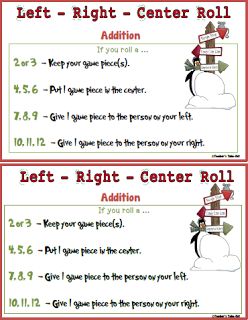 Free Left Right Center Christmas Math Game. Great for the classroom or with the family. Addition and Multiplication version included. Left Right Center Game With Money, Left Center Right Dice Game Christmas, Left Center Right Dice Game, Winter Math Games, Seniors Activities, Christmas Math Games, Left Right Center, Math Night, Teacher Favorites