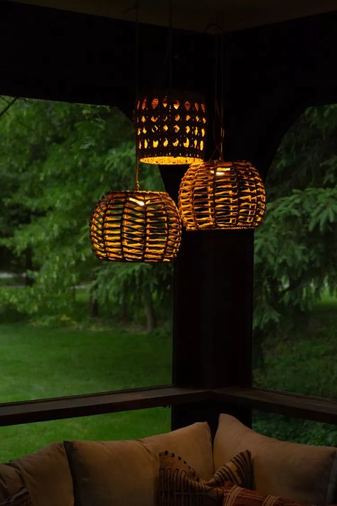 Diy Hanging Lights Outdoor Patio, Hanging Basket Lights, Hanging Basket Light, Basket Lights, Hanging Porch Lights, Hanging Patio Lights, Led Puck Lights, Wireless Lights, Puck Lights