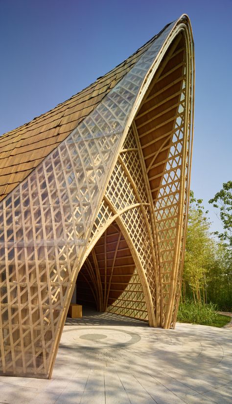 Idea 3650675: INBAR Pavillion by SUP Atelier of THAD in Yangzhou, China Yangzhou China, Small House Design Philippines, Bali Architecture, Bamboo Roof, Sustainable House Design, Bamboo Building, Bamboo House Design, Timber Architecture, Bamboo Structure