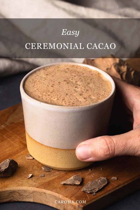 A hand grabbing a cup of ceremonial cacao. Cacao Powder Recipe, Cacao Nibs Recipes, Chai Spice Mix, Ceremonial Cacao, Healing Rituals, Cacao Smoothie, Cacao Recipes, Tea At Home, Cacao Chocolate