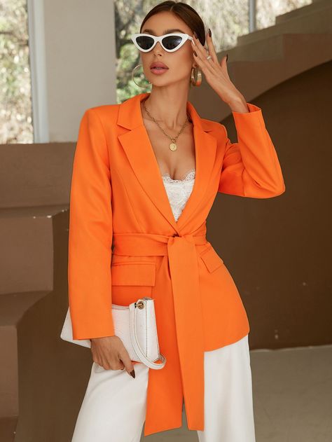 Orange Belt Outfit, Orange Suits Women, Orange Blazer Outfits For Women, All Orange Outfit, Orange Suit Women, Neon Orange Outfit, Orange Outfits For Women, Son Bunyola, Fox Miraculous